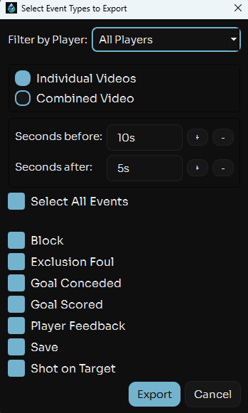 Event Export Selection Feature